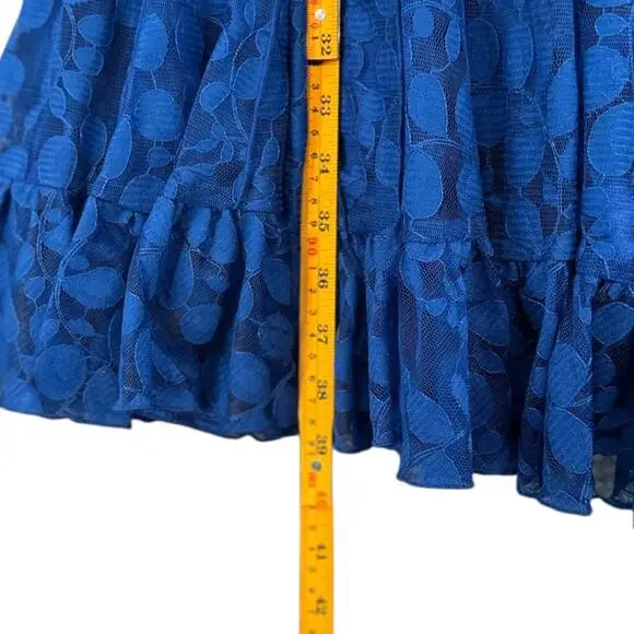 Teri Jon Rickie Freeman Blue Lace Overlay 3/4 Sleeves A-line Dress Midi  Size